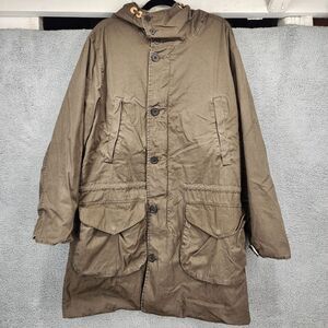 Nautica Men's Size Large Reversible Khaki Brown Beige Hooded Long Utility Jacket